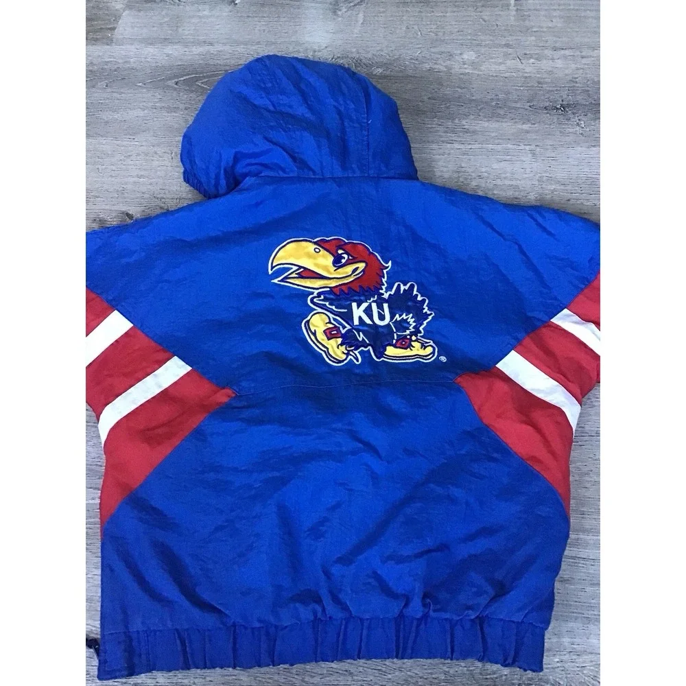 Vintage 90s Kansas Jayhawks 1/4 Zip Pullover Starter Jacket Size Kids M Puffer